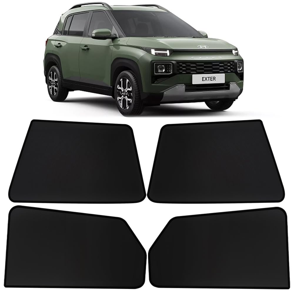 OTO2EYE Car Sun Shade Compatible for Hyundai Exter Model 2023 to 2025, Z-Black Fix Type Side Window Curtains, Only Half Cut in Front Window, 4 Pieces Set-image-10