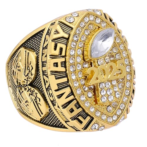 Image of 2025 Fantasy Football Championship Ring | Heavy FFL Champion Trophy Ring | Gold Silver Tone Plated Award Trophy for Fantasy Football League Winner