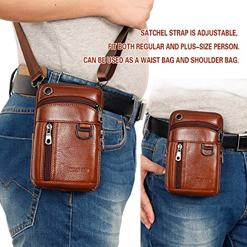 Leather Cell Phone Shoulder Holster,Hip Bum Pack Pouch For Men,Vertical Holster Belt Clip Pouch,Carrying Case With Card Slots Compatible With Iphone (Brown) #TOP5