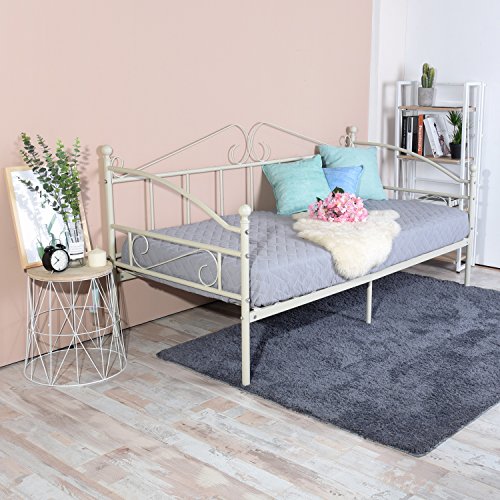 setsail Tagesbett mit Lattenrost Viktorianischer Stil Gästebett Metallbett Tagesbett Bettgestell für Kinderzimmer Gästezimmer Schlafzimmer, Beige Cover
