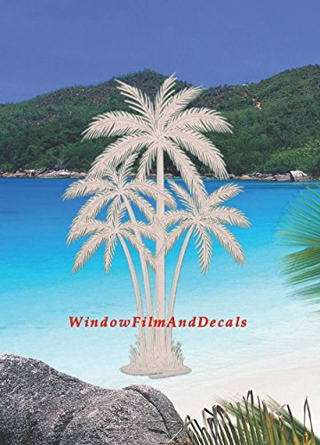 Oval Palm Tree Etched Window Decal Vinyl Glass Cling - 8" X 12" - Clear With White Design Elements #TOP2