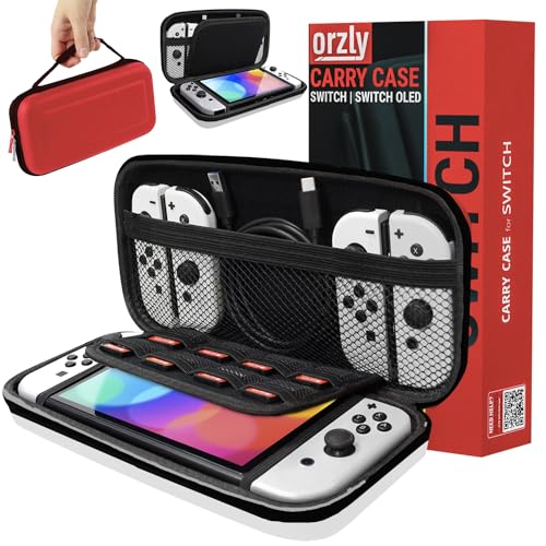 Image of Orzly Carry Case Compatible with Nintendo Switch and New Switch OLED Console -Protective Hard Portable Travel Carry Case Shell Pouch with Pockets for Accessories and Games (POKE)