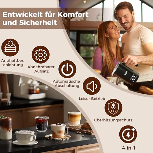 YASHE 4-IN-1 Edelstahl Milchaufschäumer, 10oz/300ml Milchschäumer für Perfekte Lattes, Cappuccinos, Macchiato & Heiße Schokolade, Schnell & Einfach zu Reinigen, mit Dichtem Samtigem Schaum – Bild 4