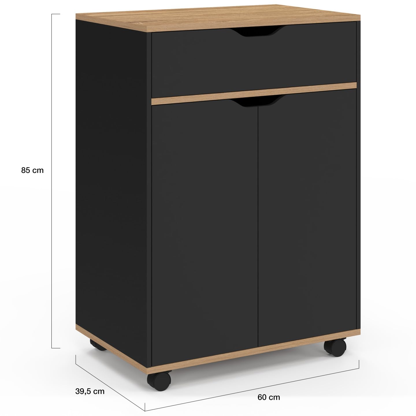 IDMarket - Desserte de cuisine COSY placard avec tiroir bois noir et plateaux façon hêtre L.60 CM