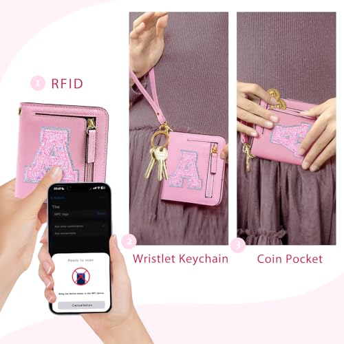 COSHAYSOO Initial RFID Girls Wallet Wristlet Christmas Stocking Stuffers Birthday Gift Ideas for 6 7 8 9 10 11 12 13 14 Year Old Girl Girly Gifts Tween Preteen Teen Preppy Trendy Stuff Pink Letter A2