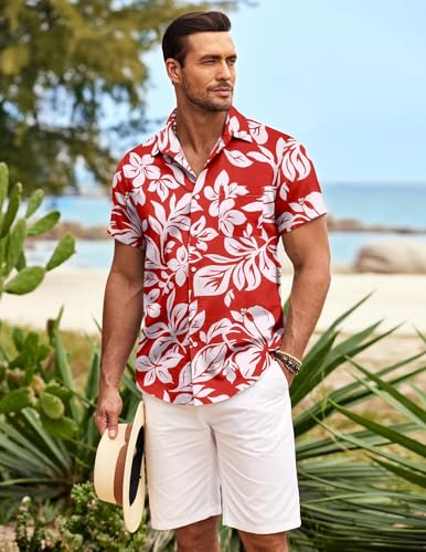 COOFANDY Mens Hawaiian Shirt Short Sleeve Button Down Shirts Tropical Summer Beach Shirts Casual Floral Aloha Shirts2