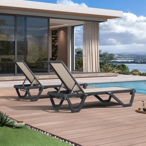 Image of PURPLE LEAF Patio Chaise Lounge Aluminum Outdoor Chair UV Protection, Beige
