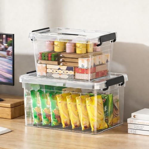 Image of KREPS Large Plastic Storage Box, Heavy Duty Multipurpose Dustproof Stackable Storage Container with Lid, for Clothes, Toys, Snacks, Books, Home Storage (Pack of 3, Small)