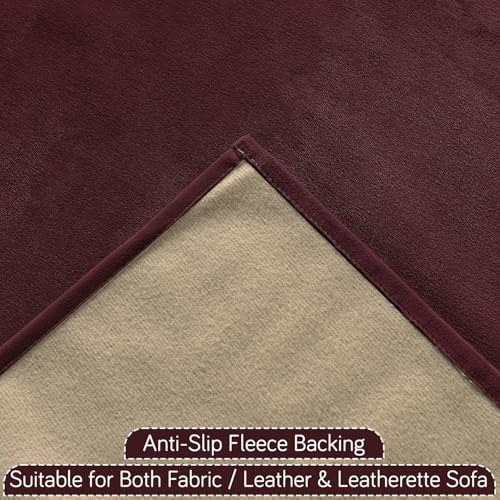 Image of HOKIPO Premium Holland Velvet Sofa Cover with Tassel for 1 /2 /3 Seater & L Shape Sofa | Make Your Own Set, 'TasselTone Series' Sofa Mat, 70(W) x 220(L) cm, Wine Red (NEW-IN-1110-MRN)