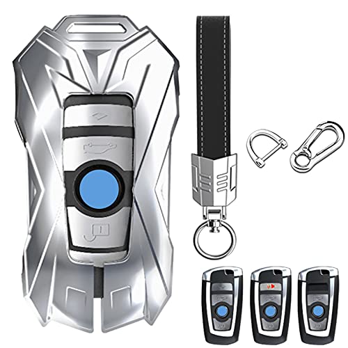 LEKE 金属インテリジェントキーケース,1 2 3 4 5 6 7 シリーズ X3 X4 Z4 専用,高質な亜鉛合金材質の斬新な機甲設計で耐衝撃 スクラッチ防止,シルバー