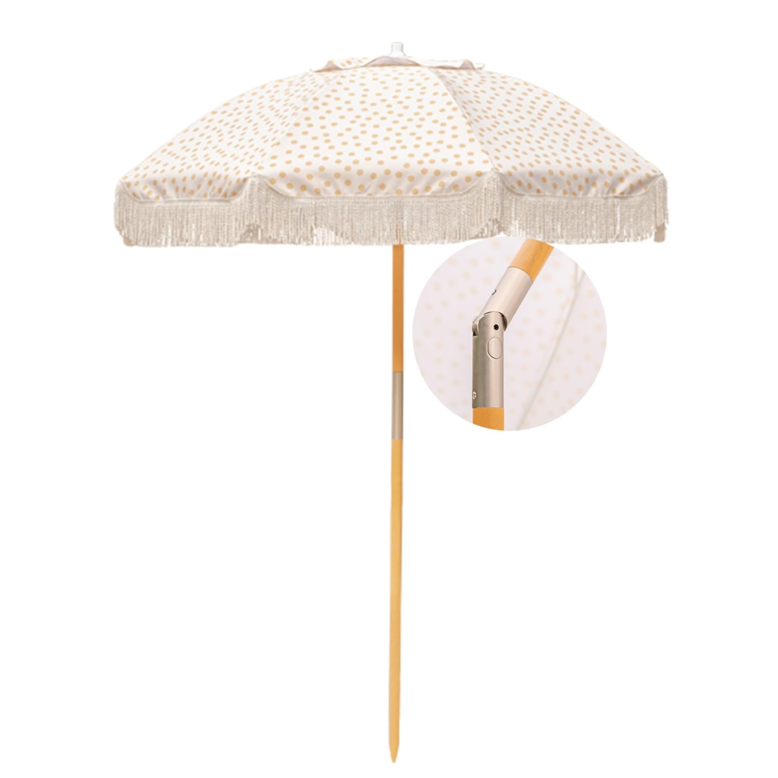 WDSOPK Fringe Patio Umbrella,Vintage Wood Tilt Garden Parasol,Outdoor Beach Umbrella,Market Table Umbrella with 8 Ribs,for Outdoor Yard Deck Party Themed Restaurant Cafe
