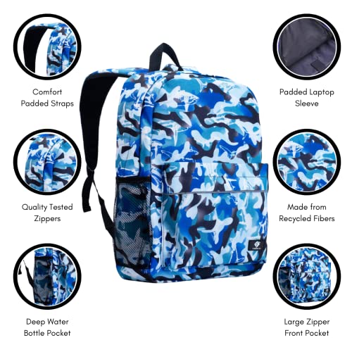 Fenrici Shark Backpack for Boys, Girls, Kids’ Camo Backpack for School, Lightweight, Durable, Multiple Compartments, Blue2