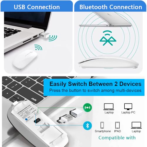 Wireless Mouse Bluetooth 5.2 & 3.0 + USB & USB-C 2.4 GHz Receiver- Rechargeable Mice for Macbook Pro/Air/iPad/Laptop/Chromebook/Computer/Android tablet Compatible with TypeC & usb Port Devices - Image 4