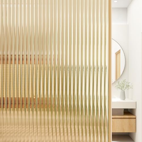 Beautyhero Adhesive Reeded Glass Window Privacy Film, Shatterproof Fluted Frosted Glass Clings, Waterproof 3D Decorative Window Coverings for Bathroom, Cabinet, Front Door, 29.5 x 78.7 Inch