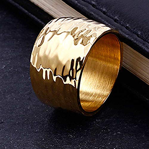 Jude Jewelers 15Mm Stainless Steel Classical Simple Plain Hammered Surface Wedding Band Ring (Gold, 9) #TOP2