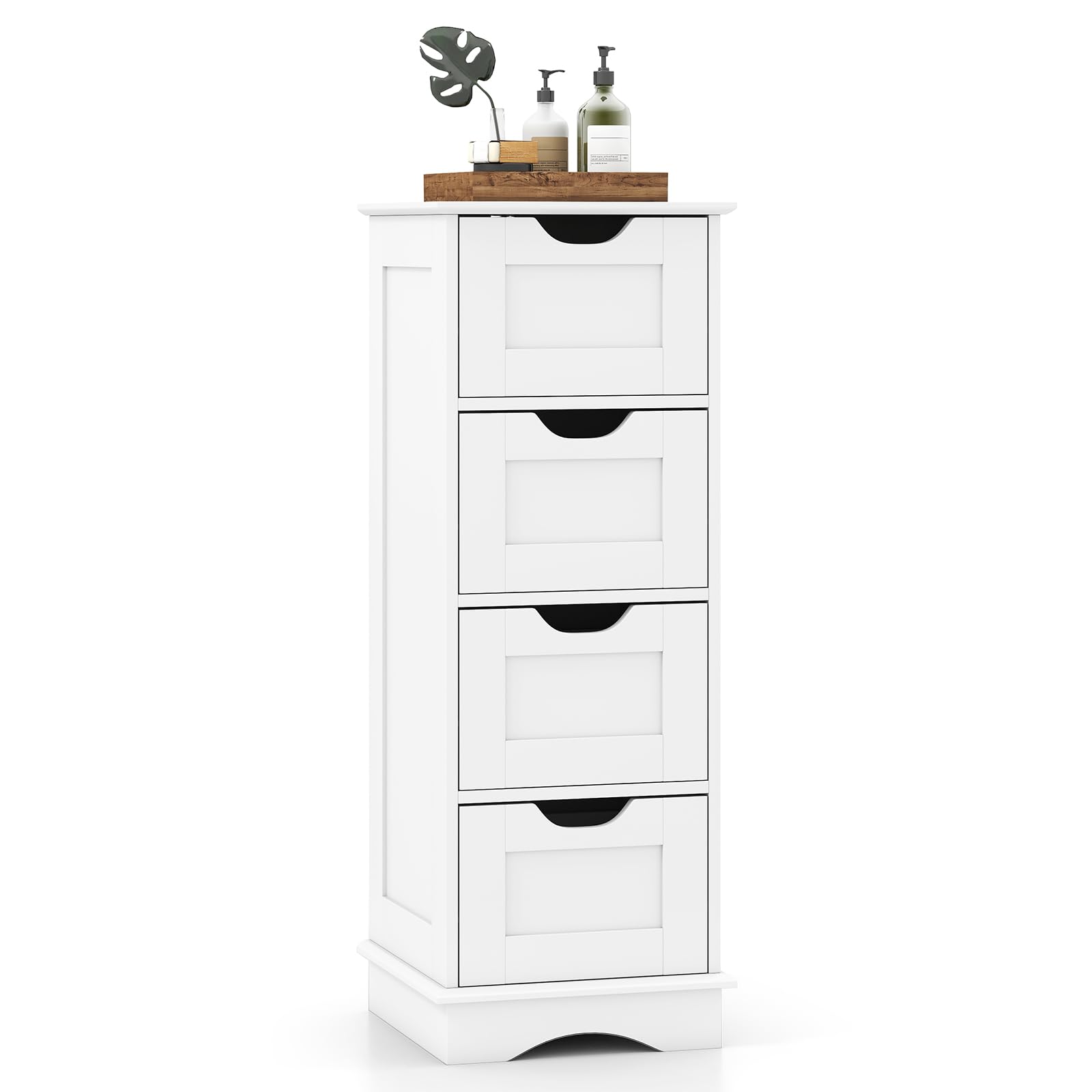 Multigot Bathroom Floor Cabinet, Wooden Slim Storage Cupboard with 2/4 Drawers, Multifunctional Freestanding Organizer Unit Narrow Side Cabinet for Entryway Living Room (4 Drawers, White)