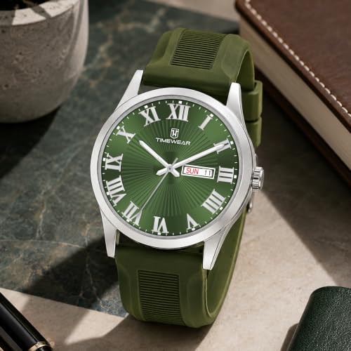 Image of TIMEWEAR Roman Track Dial, Day & Date Functioning, Silicone Strap Analog Watch for Men
