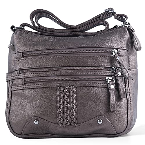 Image of ELDA 10 Pockets Crossbody Purse for Women Medium Pocketbooks Ladies Soft PU Leather Shoulder Bag Ladies Top Handle Satchel