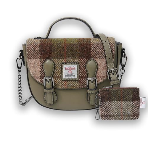 Islander Set from Harris Tweed Mini Cobble Satchel & Card Zip Wallet Gift Idea (Chestnut Tartan)