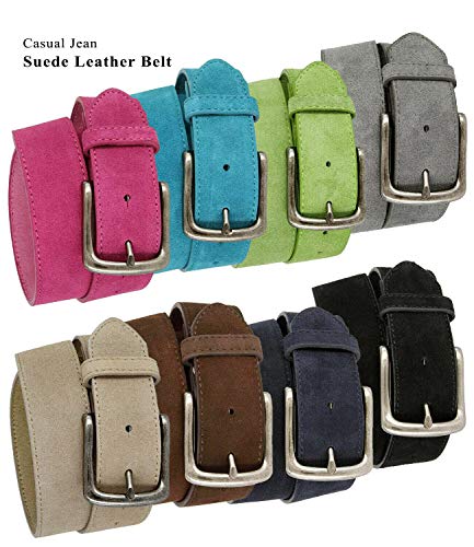 Image of Men's Belt Rounded Edge Heel Bar Buckle Casual Jean Suede Leather Belt 1 1 /2 inch Wide
