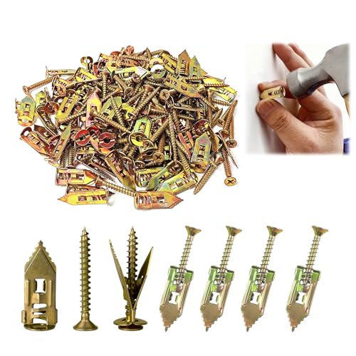 100 Pcs Anclajes Autoperforantes para Paneles de Yeso Con Tornillos Autoperforantes para El Anclaje de Pared, Acero al Carbono Hueco, Sin Taladros ni Agujeros en la Pared
