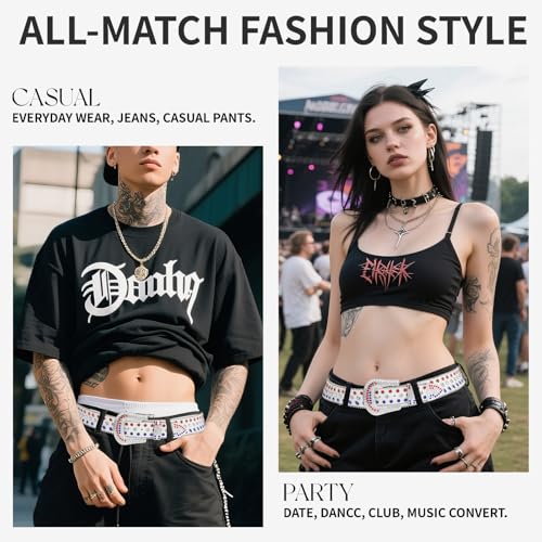 Western Plastic Buckle Rhinestone Belt for Men & Women – Bling Crystal Studded Cowboy Leather Belt4