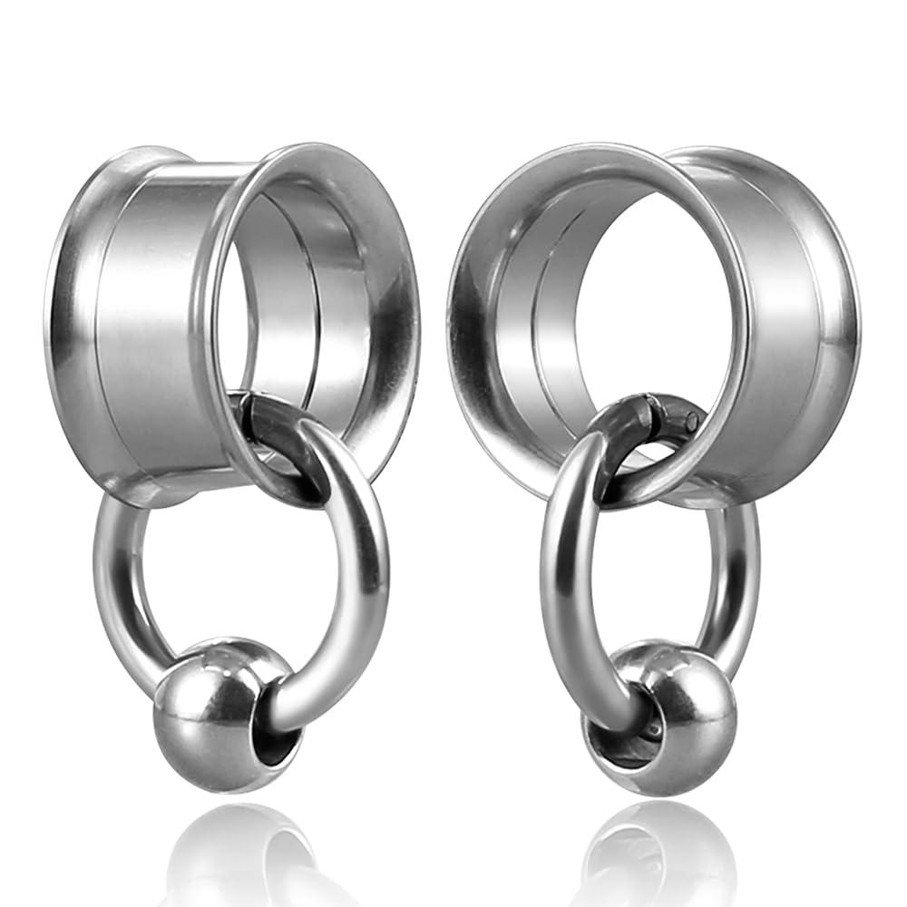 Earblity 1 Pair Basic gauges+1 rings+1 balls Ear Tunnels Plugs 316 Stainless Steel Ear Gauges Weight Saddle Plugs Hypoallergenic expander Piercing Body Jewelry 00g 0g-1''