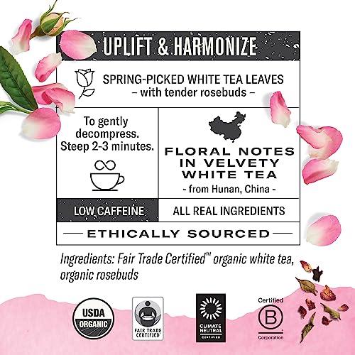 Image of Numi Organic Tea White Rose, 16 Tea Bags (Pack of 6), Velvety White Tea & Fragrant Rosebuds, Low Caffeine