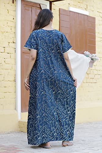 Image of DIAMO Pure Cotton Embroidery Nighty for Women, Cotton Night Gown, Night Maxi Gown, Cotton Nighty with a Pocket and Adjustable Knot