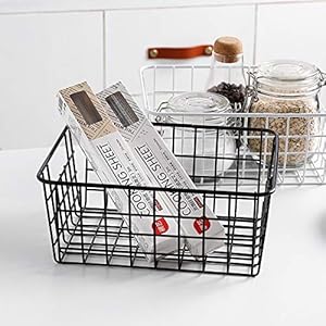 Kitchen Wire Baskets Farmhouse Decor Metal Food Storage Organizer, Household Refrigerator Bin with Built-in Handles for Cabinets,Pantry Set of 2 Black Kitchen Wire Baskets Farmhouse Decor Metal Food Storage Organizer Household Refrigerator Bin with Built in Handles for CabinetsPantry Set of 2 Black