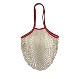 Xiao Hua Wiederverwendbare Einkaufsnetztaschen, Baumwollnetz-Tragetasche, Bauernmarkttaschen für Obst und Gemüse, Einkaufs-Organizer, Aufbewahrungstasche mit langen Griffen, 1 Packung (roter Griff)