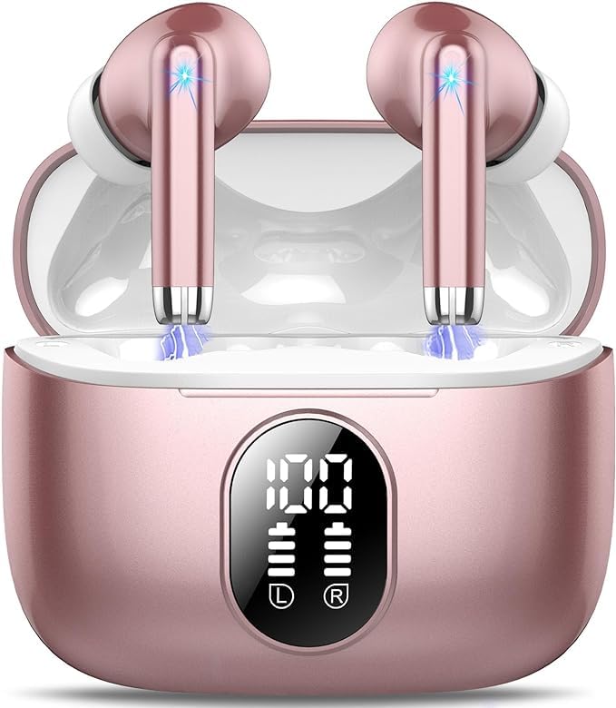 Cuffie Bluetooth 5.4, 2025 Nuovo Auricolari Bluetooth Hi-Fi Stereo con 4 ENC Mics, 40 Ore Mini Cuffie Wireless Cancellazione Rumore Cuffiette Bluetooth, Cuffie Senza Filo Impermeabili per Android/iOS