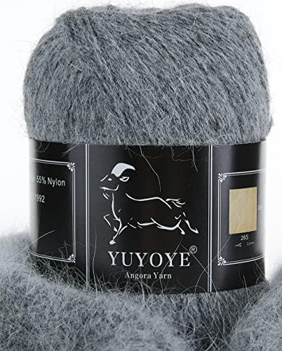 YUYOYE Angora Wool Yarn for Crochet and Knitting, Super Soft Warm Knitting Yarn Luxurious Fluffy Yarn (09-Grey)