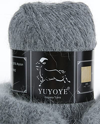Yuyoye Angora Wool Yarn For Crochet And Knitting, Super Soft Warm Knitting Yarn Luxurious Fluffy Yarn (09-Grey) #TOP27