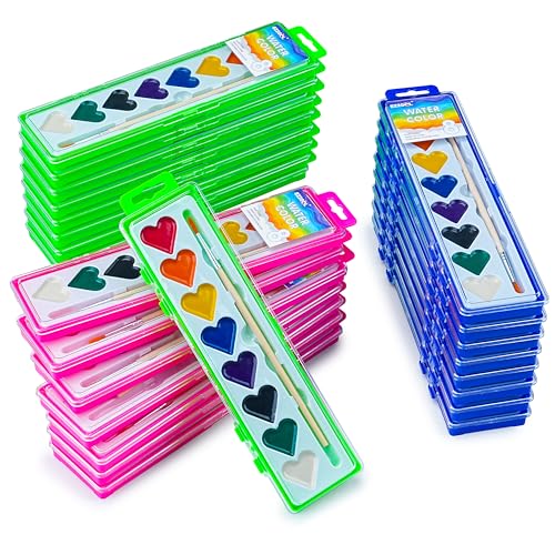 Ezzgol Watercolor Paint Sets 24 pack 8 Colors Heart Washable Paint Sets Wooden Brushes Idear Valentines Day Gift for Preschool Classroom Art School Birthday Party