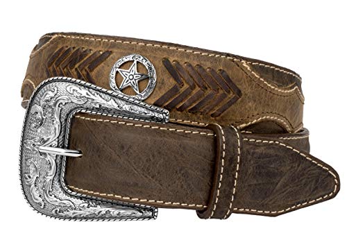 El Presidente Mens Brown Ranger Star Concho Cowboy Belt Overlay Leather