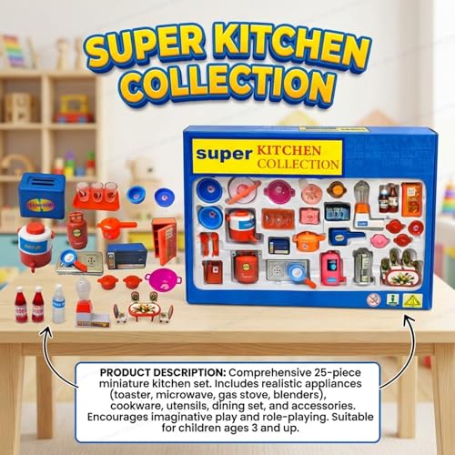 Image of SHAKTISM Super Kitchen 36 Pcs Mini Utensils & Plastic Non-Toxic Indian Kitchen Set for Kids | Stainless Steel Role Play Kitchen Toys with Chakla Belan | Pretend Play Master Chef Kitchen Set