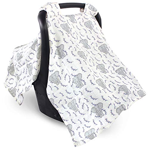 Image of Touched by Nature Unisex Baby Organic Muslin Car Seat Canopy, Pink Elephant, One Size