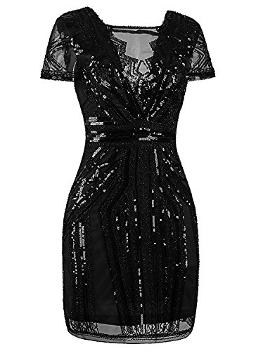 Image of Vijiv 1920s Short Prom Dresses V Neck Inspired Sequins Cocktail Flapper Dress