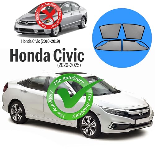 Image of AutoStory Magnetic Car Sunshade for Civic 2018-2025 | Front Half Cut for Mirror Visibility + Rear Full Coverage with Zipper | Heavy Heat & UV Protection | Privacy Side Window Curtains Shades