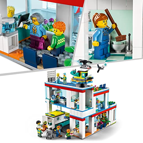 LEGO 60330 City L’Hôpital, Set de Construction, Jouet Camion d’Ambulance, Hélicoptère et 12 Minifigurines, pour Garçons et Filles Dès 7 Ans