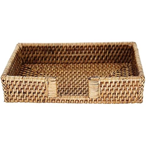 AH AMERICAN HOMESTEAD Paper Guest Towel Holder Rattan Basket - Decorative Vanity Counter top Dispenser - Bathroom Napkins Hand Towel Organizer Cover