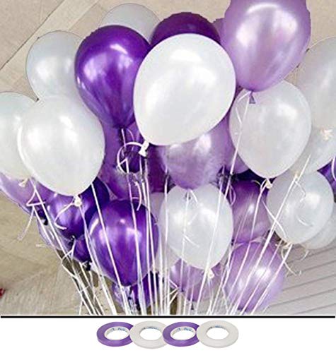 Image of AMFIN (Pack of 100) 10 Inch Dark Purple,Light Purple & White Metallic Balloons with Matching Ribbon for Decoration,Balloon for Birthday Decor /Anniversary /Party /Baby Shower /Party /Home Decor