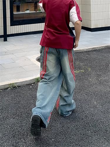 Men Striped Vintage Blue Baggy Jeans Pants Old Loose Denim Trousers4