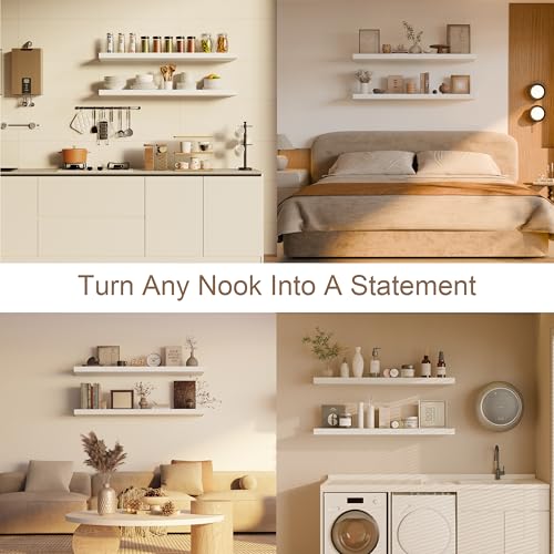 Image of 36 Inch Floating Shelves, Set of 2 Deep Floating Shelves 12in Depth, Floating Shelves Long Heavy Duty Wood Shelves for Wall, Solid Wood White Finish