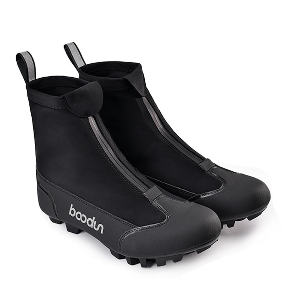 Domary Botas de Invierno para Bicicleta de Montaña, Botas Montar Nailon Reflectantes y Cálidas a Prueba Viento para Entusiastas del Ciclismo, Color Negro, Talla 41 42 43