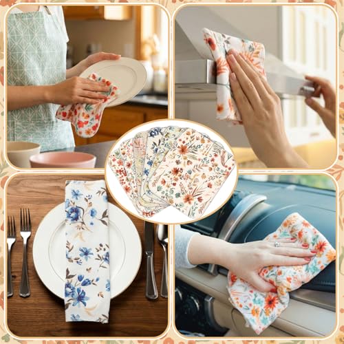 Image of Redbaker 30 Pcs Reusable Paper Towels Rolls Towels Bulk Kitchen Washable Paperless Cloth Cotton Hand Napkins with Cardboard Reusable Napkins for Kitchen Bathroom (Vintage Flower)