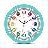Reloj de pared analógico con marco de plástico en color turquesa (brillante)