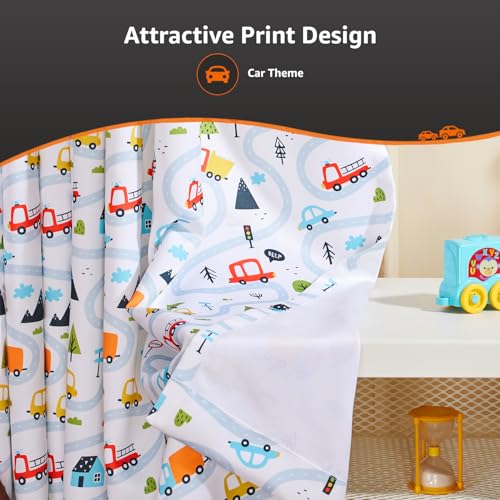 Image of Amazon Basics - Kids Room Darkening Digital Printed Door Curtains, 80-85% Room Darkening | 7 Feet |Set of 2| Digital Print | Kids Curtain |for Living Room and Bedroom | 115cmx 210cm, Design-Car