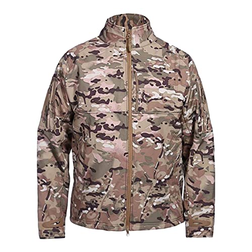 Maiyifu-GJ Men's Full-Zip Softshell Tactical Jacket Fleece-Lined Jackets Windbreaker Hiking Winter Outdoor Windproof Jacket (Khaki 1,Large)